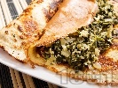 Рецепта Бързи солени палачинки без месо с пълнеж от спанак, лук и сирене